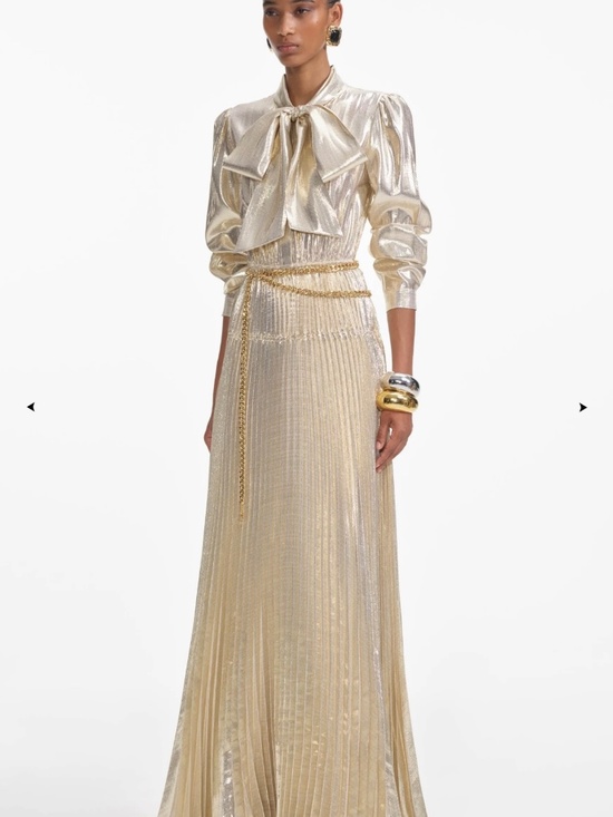 Self Portrait Dresses & Skirts - SELF PORTRAIT GOLD METALLIC TIE NECK MAXI DRESS Like new!